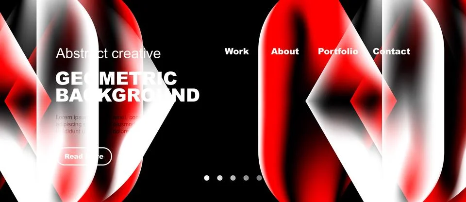 Dynamic website header. Red, white geometric shapes dominate dark background. Ilustração Stock