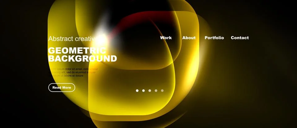 Dynamic website mockup. Yellow, orange gradients dominate design. Navigation Illustrazione stock