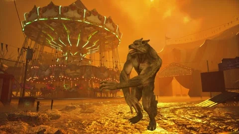 Dynamic Werewolf in Dystopian Park Render Stock Footage 321673086