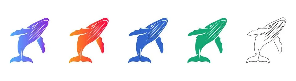 Dynamic Whale Icons in Gradient and Outline Art Styles Illustrazione stock