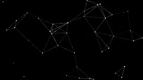 Dynamic White Digital Network Nodes Connecting on Black Background Stock Footage 336776214
