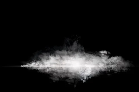 Dynamic white smoke explosion and mist with a bright horizontal light flare.. Stock Photos