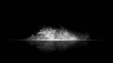 Dynamic white smoke explosion and mist with a bright horizontal light flare.. Stock Photos