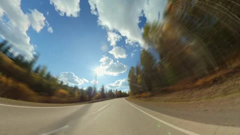 Dynamic Wide-Angle View From A Car's Roof Driving At High Speed Along Stock-Footage 343631272