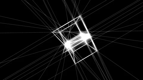 Dynamic Wireframe Cube with Radiating Light Points Stock Footage 291072066