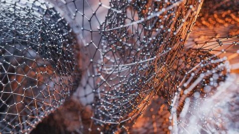 Dynamic wireframe geometry in silver and orange with depth Stock Illustration