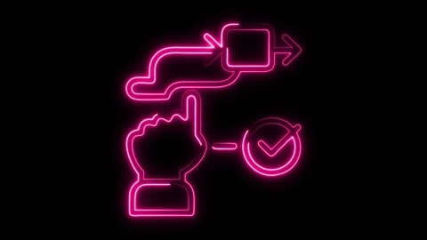 Dynamic workflow process diagram with neon pink glow on black for modern tech Stock Footage 321386076
