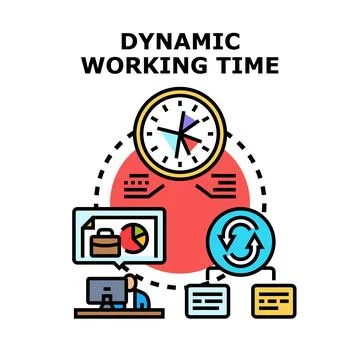 Dynamic working time flexible schedule and remote working concept Stock Illustration