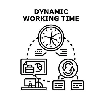 Dynamic working time flexible schedule and remote working concept Stock Illustration