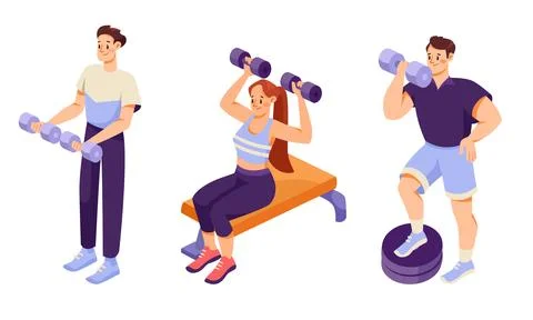 Dynamic Workout Illustrations Featuring Weightlifting and Fitness Exercises To Stock Illustration