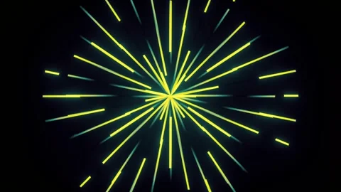 Dynamic yellow light streaks radiating outward on a dark background, creating a Stock Footage 321395423