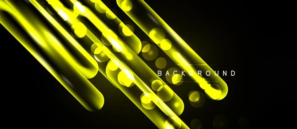 Dynamic yellow lines, circles over black background. Modern abstract design, 스톡 일러스트