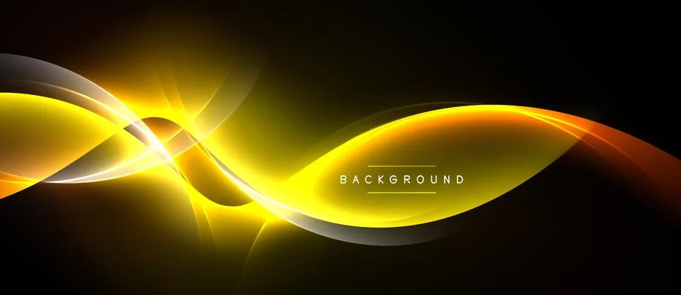 Dynamic yellow lines flow across dark background. Bright glow emanates from Stock Illustration