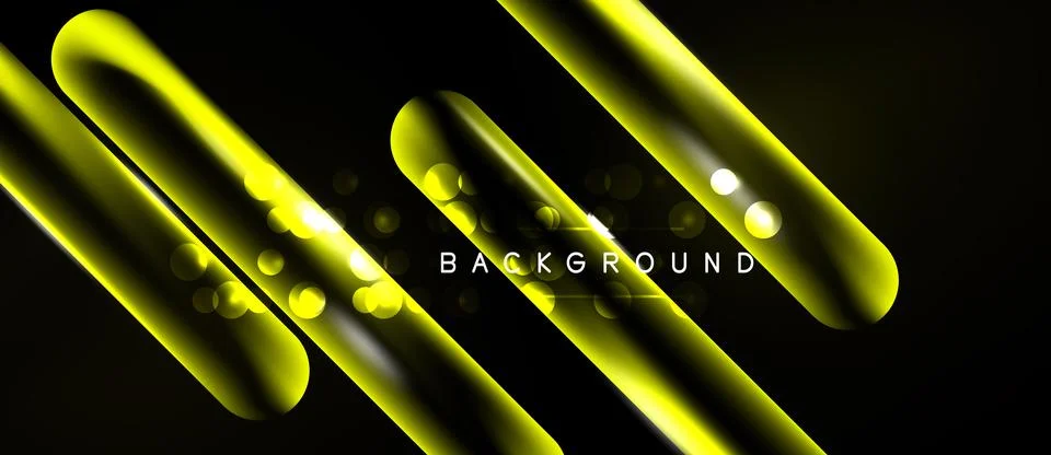 Dynamic yellow lines over black background. Bright circles add visual interes Ilustração Stock