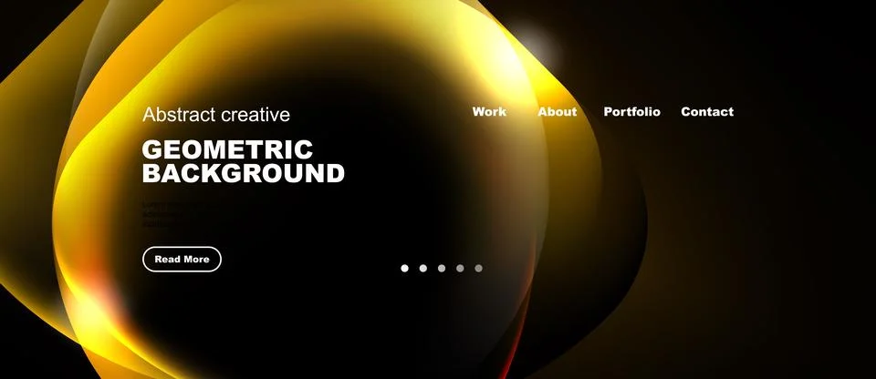 Dynamic yellow, orange shapes create modern website header. Text highlights 스톡 일러스트