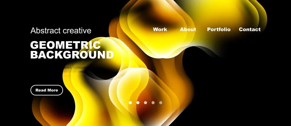 Dynamic yellow shapes overlap black background. Text includes geometric Stock Illustration