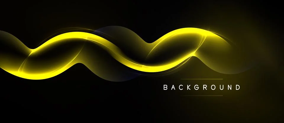 Dynamic yellow wave flows across black space. Modern design element, suitable Stockillustratie