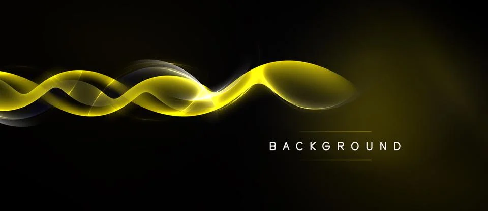 Dynamic yellow waves flow across dark background. Modern design element, Ilustración de archivo
