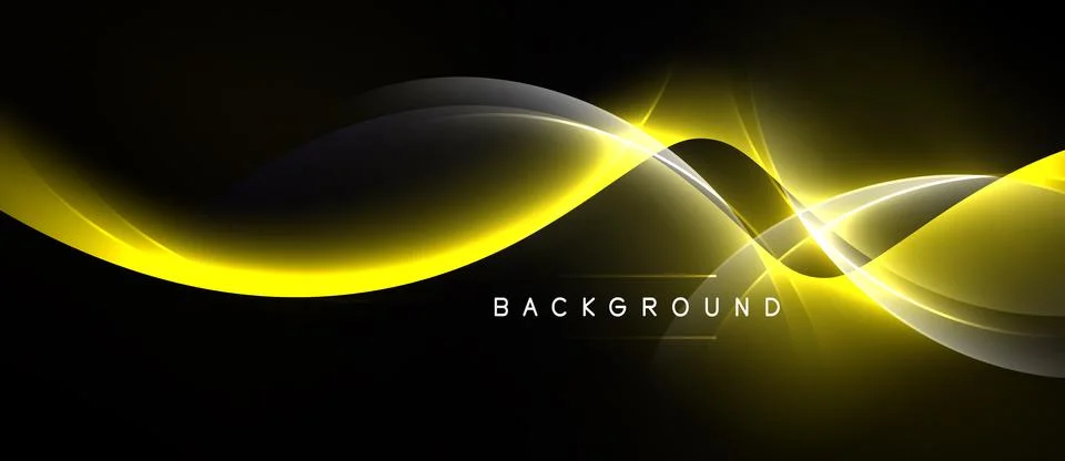 Dynamic yellow waves over black backdrop. Modern design, sleek curves create Stock Illustration