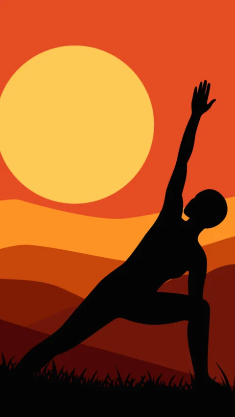 Dynamic Yoga Stretch Silhouette at Sunset for Wellness and Fitness Footage 動画素材 335695981