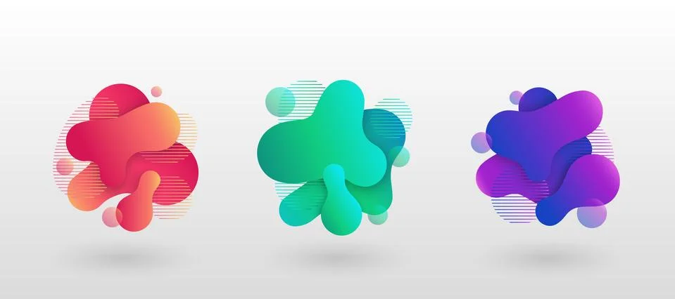 Dynamical colored forms. Geometric abstract elements with flowing liquid shapes Stockillustratie