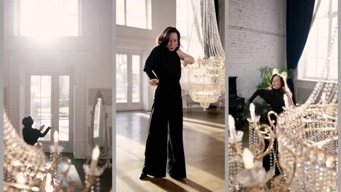 Dynamics of movements in a black suit. Dancing with expressive hands  Stock Footage 313871838