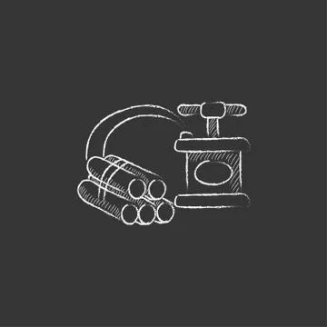 Dynamite and detonator. Drawn in chalk icon Stock Illustration