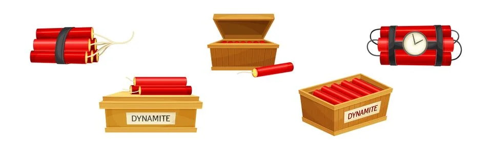Dynamite and Explosives Object as Detonating Device Vector Set Illustrazione stock