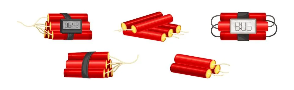 Dynamite and Explosives Object as Detonating Device Vector Set Stock Illustration