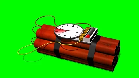 Dynamite bomb with clock timer 10 sec.time laps explosion countdown green screen Stock Footage 71297731