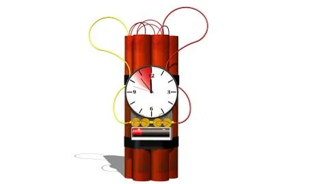 Dynamite bomb with clock timer - isolated on white Stock Illustration