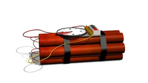 Dynamite bomb with clock timer - isolated on white Illustrazione stock