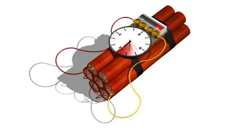Dynamite bomb with clock timer - isolated on white Stock Illustration