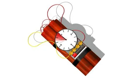 Dynamite bomb with clock timer - isolated on white Stock Illustration