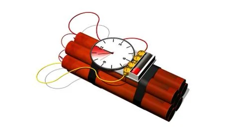 Dynamite bomb with clock timer - isolated on white Stock Illustration