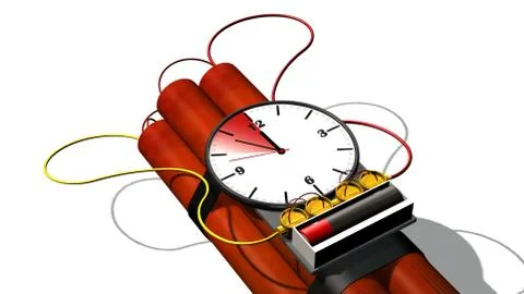 Dynamite bomb with clock timer - isolated on white Stock Illustration