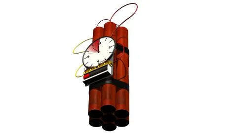 Dynamite bomb with clock timer - isolated on white Stockillustratie