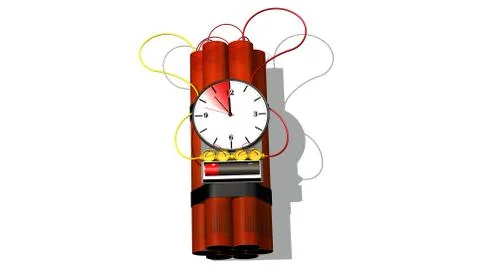 Dynamite bomb with clock timer - isolated on white Stock Illustration