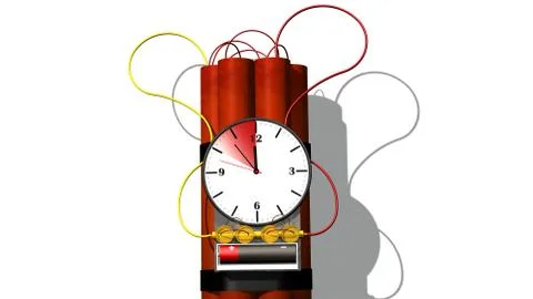 Dynamite bomb with clock timer - isolated on white Stock Illustration