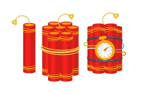 Dynamite with burning fuse set. Detonating device TNT, bomb. Vector illustration イラスト素材