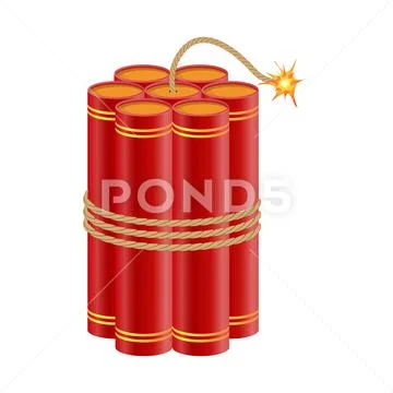 Dynamite with burning fuse vector illustration isolated on white ...