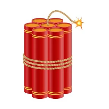 Dynamite with burning fuse vector illustration isolated on white background Illustrazione stock