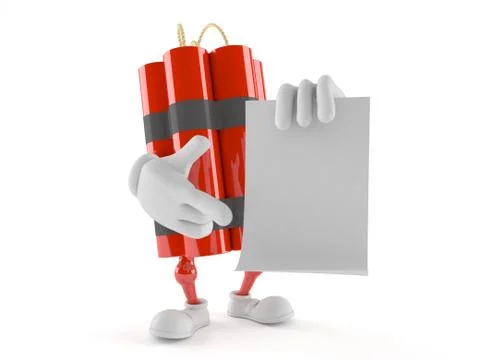 Dynamite character with blank sheet of paper Stock Illustration