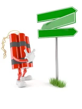 Dynamite character with blank signpost Stock Illustration
