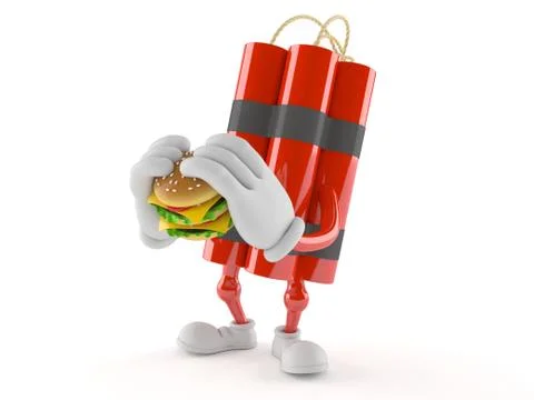 Dynamite character eating hamburger Illustrazione stock