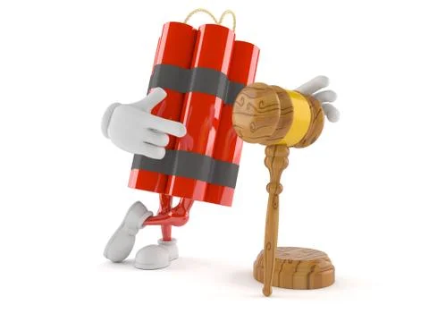 Dynamite character with gavel Stock Illustration