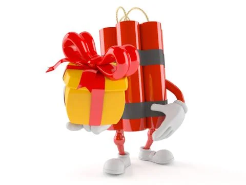 Dynamite character with gift Illustrazione stock