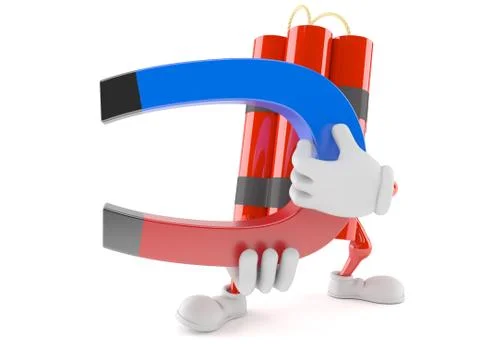 Dynamite character holding magnet Stock Illustration
