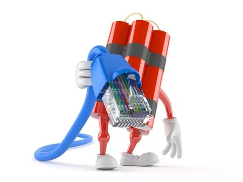 Dynamite character holding network cable Stock Illustration