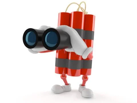 Dynamite character looking through binoculars Illustrazione stock